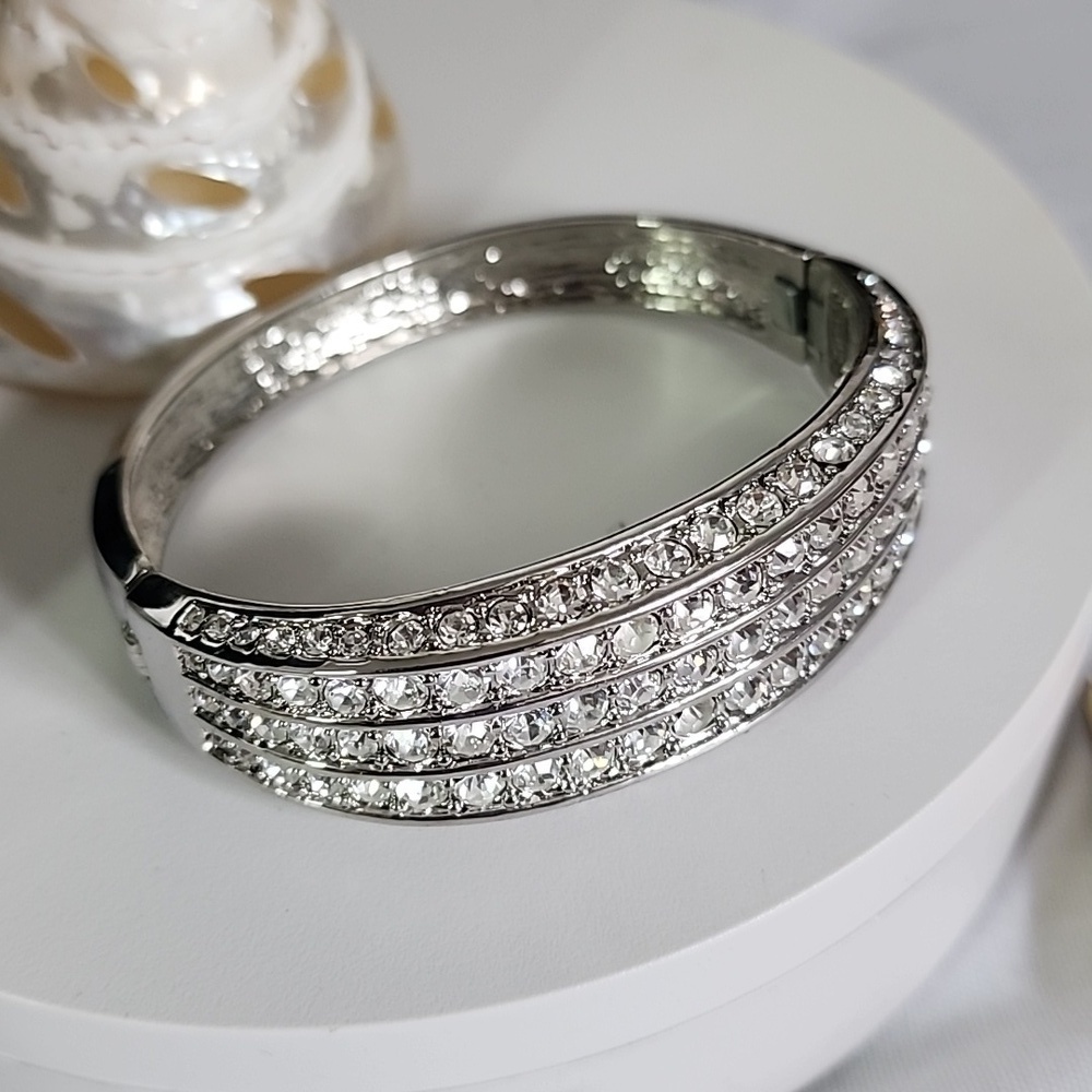 Statement Silver with CZ Hinge /  Clamper Bracelet New